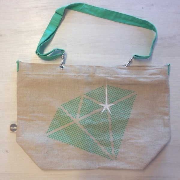 Tuyu Shopper Xl, Jute/Katoen Diamant Groen