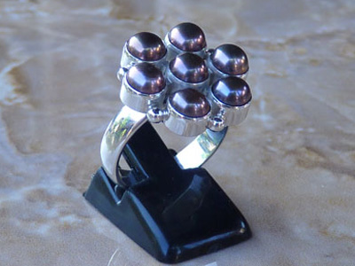 Madat Nepal Ring Zilver 21mmpearl/Black