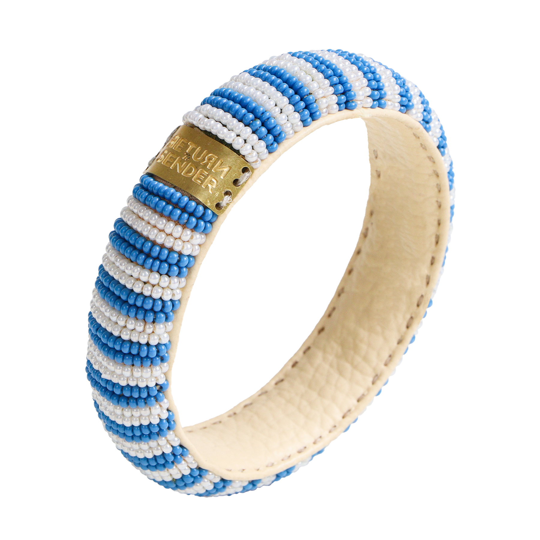  Kralenarmband smal blauw/ wit strepen