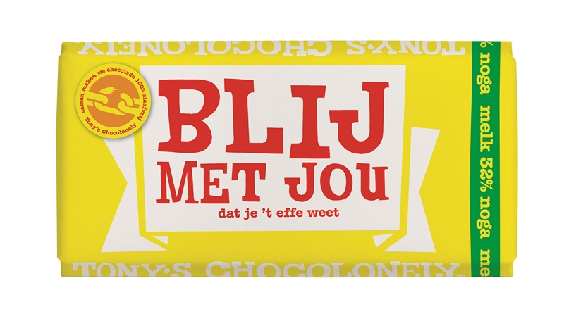 Blij met jou! reep Melk Nougat Tony's Chocolonely